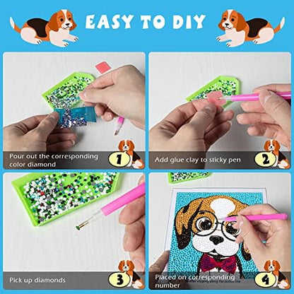 QEUOYSS Diamond Art Kit for Kids with Wooden Frame Art and Crafts for Kids Ages 6-8 -10-12 Easy to DIY Diamond Art for Kid and Adult Beginners Home Wall Decoration (Cute Dog) - Image 3