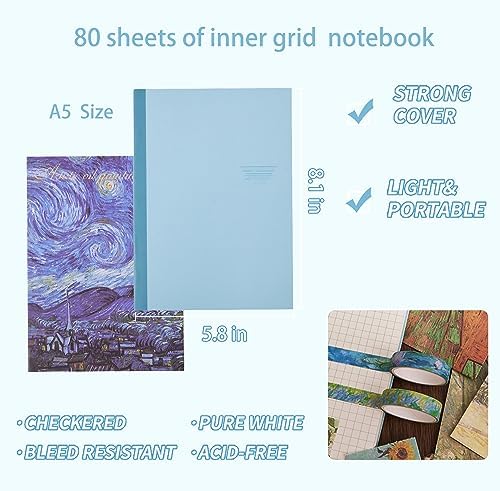 Scrapbooking Supplies Kit Plus 480Pcs, Vintage Van Gogh Oil Painting Aesthetic Scrapbook Kit for Bullet Junk Journal, DIY Journaling Supplies, Stationery, A5 Grid Notebook, Craft Gift Kid Girl - Image 4