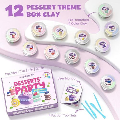 JUPITEARTH Air Dry Clay for Kids,12 Desserts Theme Party Modeling Clay Set - Image 2