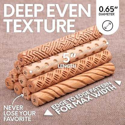 Byllstore Clay Texture Rollers | 10-Pack | 5 in x 0.65 in | Premium Wooden Pottery Tools | Set B - Image 5