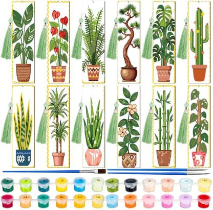 Kosiz 12 Pcs Plants Paint by Number Kit for Adult Wood Bookmark by Kosiz
