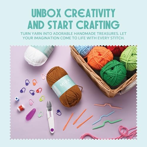 Mira HandCrafts Crochet Kit for Beginners - Essentials Set with 12 Acrylic Yarn Skeins and Other Knitting Accessories, Including Ruler, Hooks, Needles, Stitch Holders, Row Counters, Measuring Tape - Image 6