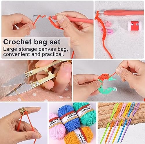 XSEINO Crochet Kit with Step-by-Step Video Tutorials，Premium Bundle Includes 12 Roll x50Yard Acrylic Yarn Balls, 12 Crochet Hooks, Crochet Bag and All Accessories Kit, Crochet Kit for Beginners - Image 6
