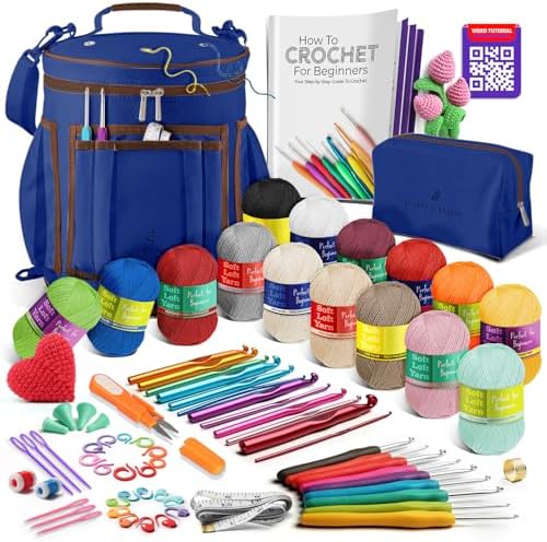 Crochet Kit for Beginners Adults and Kids - Beginner Crochet Kit for Adults with Step-by-Step Video Tutorials, Amigurumi and Crocheting Kit, Crochet Starter Kit with Soft Crochet Yarn and Crochet Bag by HearthHarbor