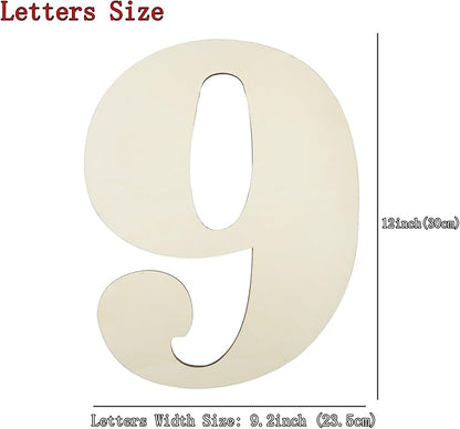 12 Inch Large Unfinished Wood Number, Paintable Unfinished Blank Wooden Numbers Board Unfinished Wood Slices for Birthday Wedding Graduate Party Wall Hang Decor - 9