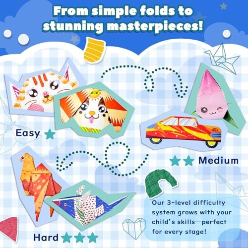 Origami Kit For Kids Ages 5-12, Includes 200 Sheets Of Origami Paper With A Guiding Book, Colorful Arts And Crafts Origami Book For Boys And Girls, Perfect For Road Trip Activities, Toys And Gifts - Image 6