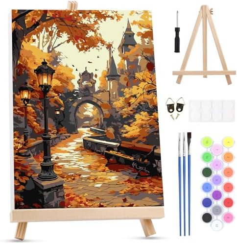 MXJSUA Castle Scene Paint by Numbers Kit with Frame for Adults, Easy Beginners Paint by Number on Canvas with Easel, Acrylic Number Painting Craft Gifts for Home Decor, 8x12 inch by MXJSUA-DiamondPaintingkits