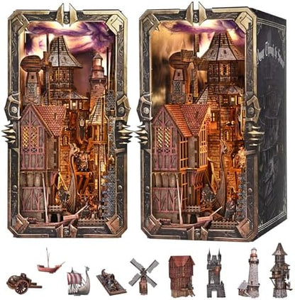 fifijoy Viking Book Nook Kit - DIY Miniature Dollhouse for Adults, Booknook Tiny House 3D Wooden Puzzle Bookend Bookshelf Decor with LED Light, Gift for Family, Friends (Voyage Through the Storm) by fifijoy