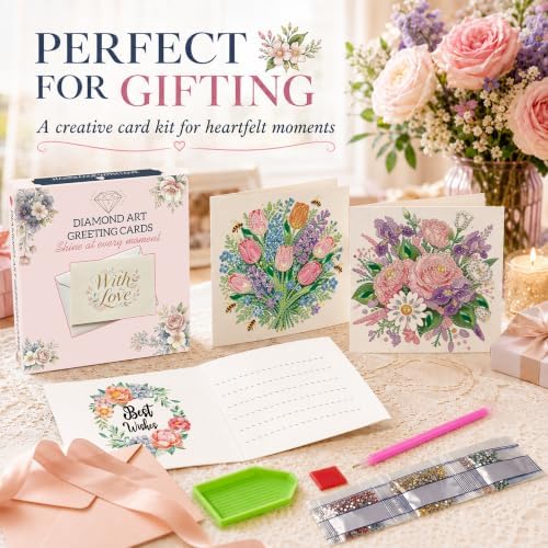 6 Pack Flower DIY Diamond Art Greeting Card Kit with Envelopes - Image 3