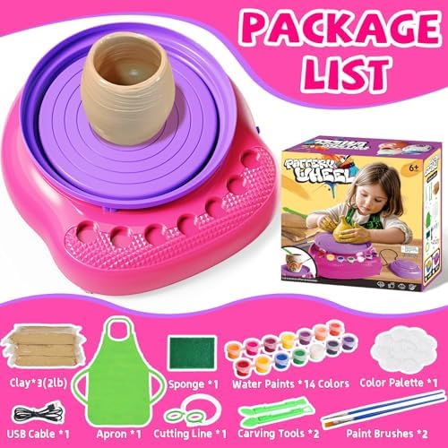 Vinkp Pottery Wheel for Kids - Complete Pottery Painting Kit Arts and Crafts for Kids Ages 8-12 with Air Dry Clay Art Supplies for Girls Boys Toys Birthday Gifts for 6 7 8 9 10 11 12 - Pink - Image 2