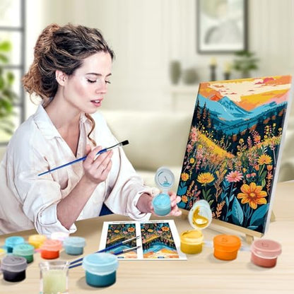 JOOZ Mountain Paint by Numbers Kit for Adults with Frame, Flowers Paint by Number with Easel, DIY Landscape Adult Paint by Number Kits Framed Canvas for Home Wall Decor 8 x 12 Inch - Image 4