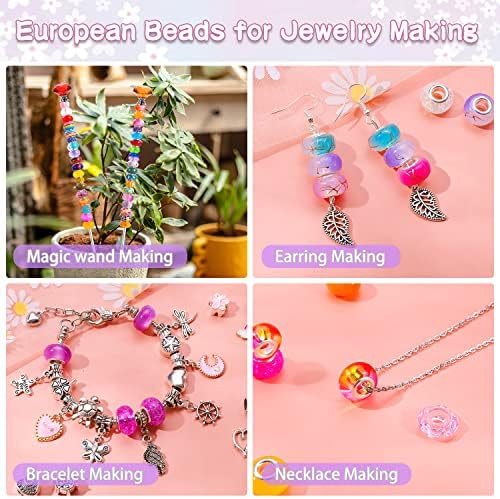 Aipridy 224 Pcs Large Hole European Beads, Craft Supplies Kit, Assorted Mixed Color Lampwork Spacer Beads for DIY Bracelet Jewelry Making224, Mixed Pack by Style(14) - Image 4