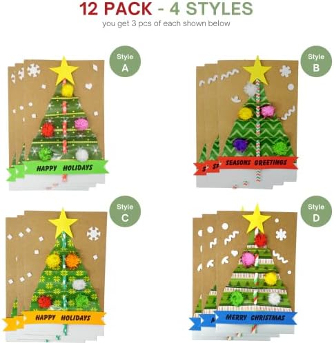 4E's Novelty Christmas Card Making Craft Kit for Kids (12 Pack) DIY Handmade Greeting Card with Envelopes & Supplies for Adults & Kids, Holiday DIY Christmas Party Invitation Card - Image 3
