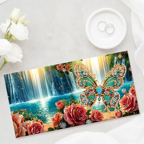 jinglinhh 6pcs Butterfly Roses Flower Waterfall Diamond Art Painting Greeting Cards with Envelopes, DIY Card Making Kits for Adults, Diamond Art Postcards Holiday Cards Craft Gifts - Image 5
