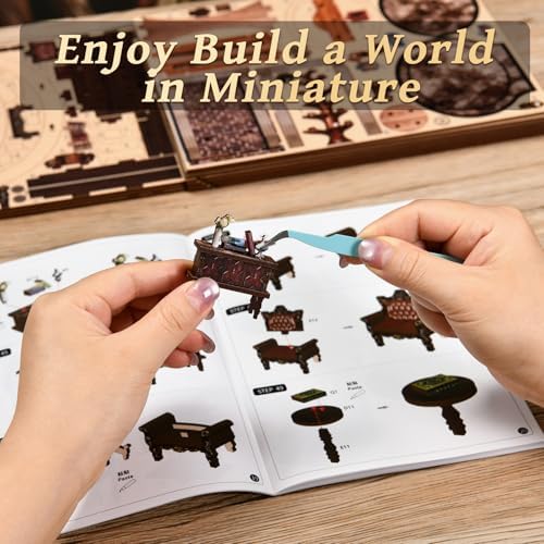 DIY Book Nook Kit, 3D Wooden Puzzle Miniature House Kit Adult, Library - Image 5