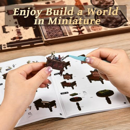 DIY Book Nook Kit, 3D Wooden Puzzle Miniature House Kit Adult, Library - Image 5
