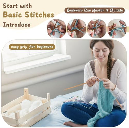Maasechs Knitting Kits for Beginners Adults Complete Hat Knit Set with Yarn Bamboo Needles Starter Crochet Kit with Full Knitting Crochet Accessories for Women and Men(Blue) - Image 4