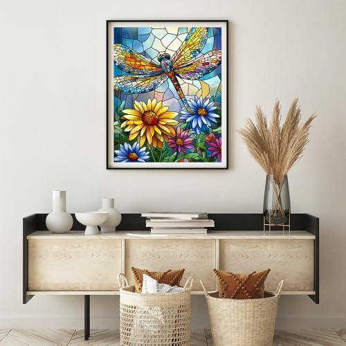 Natuyalo Paint by Numbers Kit for Adults Beginners, 16" Wx20 L Canvas Pictures Painting Acrylic Paintwork with 3 Pcs Paintbrushes, Dragonfly and Flowers - Image 4