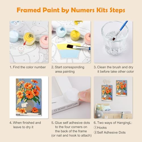 MOGTAA Paint by Numbers Kit for Adults with Frame, Flowers in Vase Paint by Number Canvas, Flowers Scenery Paint by Numbers with Easel, DIY Oil Painting Kit for Home Wall Decor 8 x 12 Inch - Image 6