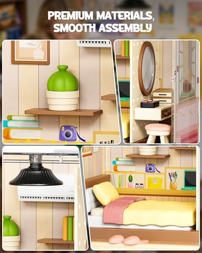 Vodolo DIY Miniature House Kit with Led,Book Nook Kits for Adults Beginners,Book Shelf Decor,3D Puzzle Booknook Craft Kits,Books Lovers Gifts for Women Men Bookshelf Decor,55PCS Living Room - Image 2