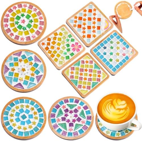 Reallnaive 8 Sets Mosaic Coaster Kit with Glass Tiles,Rainbow Style by Reallnaive