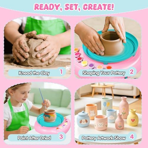 Weilim Pottery Wheel for Kids Beginners, Air-Dry Clay & Paint Kit Ages 6-12 - Image 5