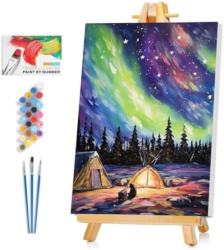 Framed Paint by Numbers Kit for Adults Beginner & Kids Ages 8-12, Aurora Landscape Adult Paint by Number Kits on Canvas with Frame, DIY Number Painting for Adults for Home Wall Decor Gift 8 x 12 Inch by Unknown