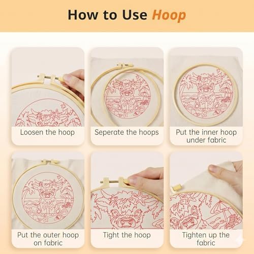 ZMHKJZDQ Punch Needle Kits for Beginners,DIY Punch Needle Embroidery with Fabric, Hoops, Yarns and Sewing Needles for Adults Children Festival Gift and Home Decor, 20x20cm (Starfish Highland Cow) - Image 7