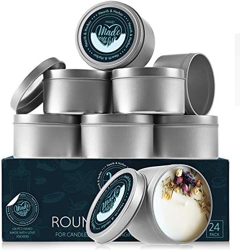 Hearth & Harbor 25 lbs. Soy Candle Wax with Supplies, 8 oz. 60 Pack Tin Jars with Lids, Cotton Candle Wicks, Wick Stickers and Centering Devices - Soy Wax Flakes with Containers for Candle Making - Image 2