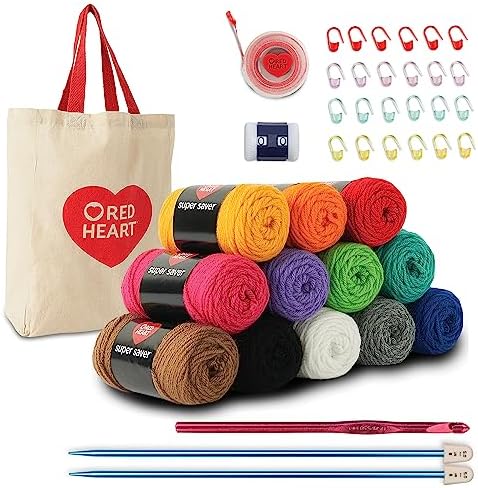 Red Heart Stitchers Kit with Bag and Accessories, Yarn for Crocheting by RedHeart