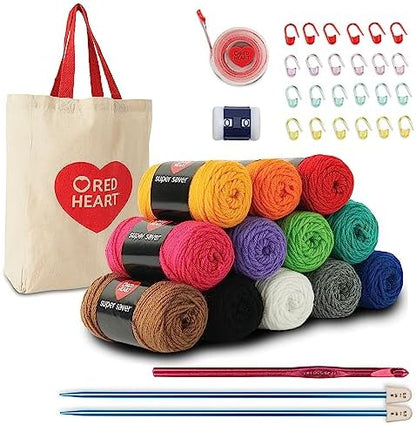 Red Heart Stitchers Kit with Bag and Accessories, Yarn for Crocheting by RedHeart