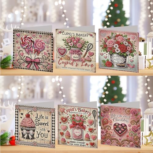 C'eitura 6Pcs Romantic DIY Diamond Art Painting Greeting Cards Kit | I Love You Valentine's Anniversary Wedding Cards | All Occasion Love Theme Blank Note Cards for Her Him & Couples - Image 2