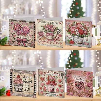 C'eitura 6Pcs Romantic DIY Diamond Art Painting Greeting Cards Kit | I Love You Valentine's Anniversary Wedding Cards | All Occasion Love Theme Blank Note Cards for Her Him & Couples - Image 2