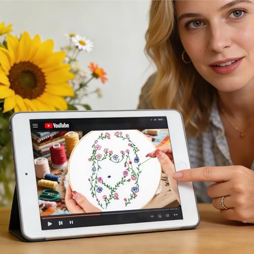 Woman Flowers Embroidery Kits for Beginners Adults, Floral Hand Embroidery Starters Kits, Stamped Cross Stitch Kits DIY Needlepoint Kits for Beginners Adult, Embroidery Hoop, Thread and Video Tutorial - Image 2