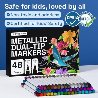 ARTISTRO 48 Metallic Dual-Tip Acrylic Paint Marker Pens for Drawing - Image 7