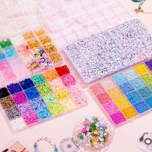 Goldwise Friendship Bracelet Kit - 4 Boxes, 48 Colors Clay & 4mm Seed Beads, Letter Beads, Charms for Jewelry & Bracelet Making for Gifts & Parties - Image 2