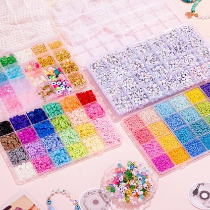 Goldwise Friendship Bracelet Kit - 4 Boxes, 48 Colors Clay & 4mm Seed Beads, Letter Beads, Charms for Jewelry & Bracelet Making for Gifts & Parties - Image 2