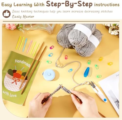 GliCraft Knitting Kit for Beginners Learn to Knit Kit for Adults Gloves Starter Bundle with Step-by-Step Instructions Includes Wool Yarn, Needles & Accessories(Grey) - Image 3