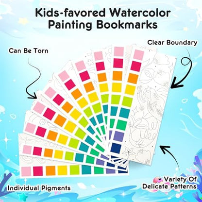 ROOCHKD Watercolor Painting Coloring Books Pocket Watercolor Paint Bookmarks, Mess Free Paint with Water Set, Travel Class Activities Art Party Favors Exchange Birthday Gifts for Kids (Mystic meraid) - Image 4