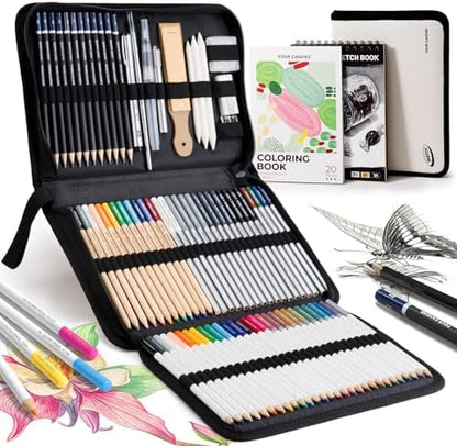 Four Candies 85 Pack Sketching Kit for Artist Gifts & Art Supplies by FourCandies