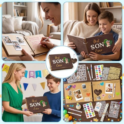 CY2SIDE DIY Best Son Ever Photo Album Scrapbook Craft Kit & Wooden Cover - Image 6