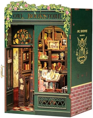 CUTEBEE Book Nook Kit - DIY Miniature House Kit for Adults, Teens and Beginners, Dollhouse Booknook Library Tiny House Bookshelf Decor 3D Wooden Puzzle, Gifts for Family, Friends (Owl Bookstore) by CUTEBEE