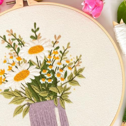 Myfelicity Embroidery kit,Floral Embroidery Art Kit, Set of 3, Decorative Pitcher Designs with Sunflowers and Wildflowers - Image 5