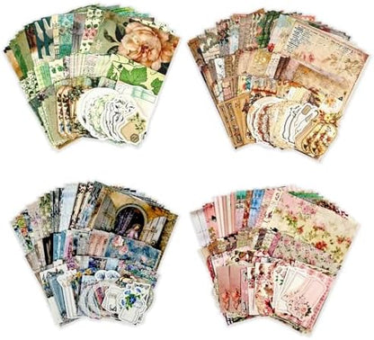 Diuhofart 400Pcs Vintage Scrapbook Supplies Kit, Scrapbook Paper and Journaling Stickers Set, 4Pack Scrap Booking Kit for Junk Journals, Bujo, Collage, Card Making, DIY Crafts Arts by Diuhofart