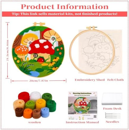 Hilsayum Mushroom Pattern Needle Felt Painting Kit,Felt Kits for Adults,Needle Felting Kits, Wool Felt Painting Wool Felting Picture Kit Beginner (Mushroom A) - Image 2