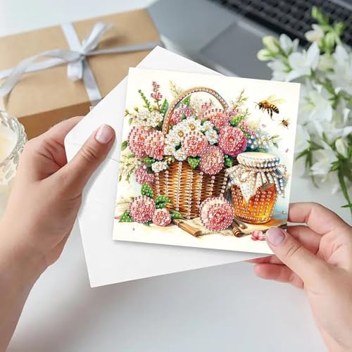 ARTopet 6Pcs Folding Greeting Card Diamond Art Painting Thank You Blessing Cards with White Envelope Rhinestones Painted Making Kits for Adults DIY Craft Holiday Gift-Flowers02 - Image 2