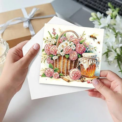 ARTopet 6Pcs Folding Greeting Card Diamond Art Painting Thank You Blessing Cards with White Envelope Rhinestones Painted Making Kits for Adults DIY Craft Holiday Gift-Flowers02 - Image 2