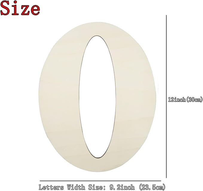 12 Inch Unfinished Wooden Letters, 1/8 Inch Thick Large Blank Wooden Alphabet Handmade Painting Sign Boards for DIY Birthday Wedding Graduate Party Decor Props - O