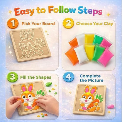Air Dry Clay for Kids - Modeling Clay for Kids DIY Arts and Crafts Kit with 16 Soft Colored Magic Clay Bags & 2 Engraved Wooden Boards - Wooden Clay Picture Kit for Boys and Girls Ages 4-8 - Image 3