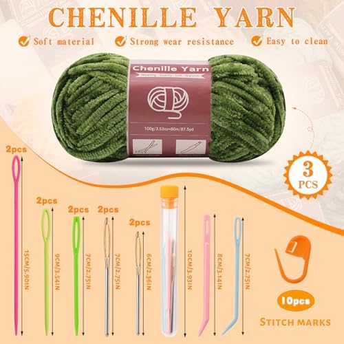 LUNARM Chenille Yarn 3 Pack 3.5oz Chunky Blanket Velvet Yarn 263 Yard - Image 2